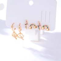 Creative Lightning Rainbow Cloud Copper 18k Gold Plated Inlaid Zircon Earrings Three-piece Set main image 2