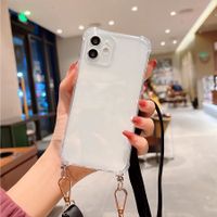 Iphone 12pro Max Transparent Four-corner Fall Protection Retractable Lanyard Strap Phone Case main image 1
