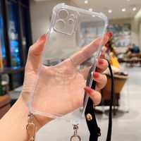 Iphone 12pro Max Transparent Four-corner Fall Protection Retractable Lanyard Strap Phone Case main image 4