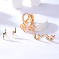 Creative Lightning Rainbow Cloud Copper 18k Gold Plated Inlaid Zircon Earrings Three-piece Set sku image 1