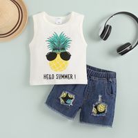 New Sleeveless Printed Top Denim Shorts Children's Clothing Set main image 2