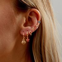 Fashion Copper 18k Gold Plated Inlaid Zircon Shell Turtle Starfish Stud Earrings Six-piece Set main image 1