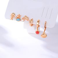 Fashion Copper 18k Gold Plated Inlaid Zircon Shell Turtle Starfish Stud Earrings Six-piece Set main image 2