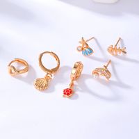 Fashion Copper 18k Gold Plated Inlaid Zircon Shell Turtle Starfish Stud Earrings Six-piece Set main image 3