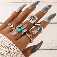 Hip Hop Letter Mushroom Cactus Heart-shaped Ring Five-piece Set main image 2