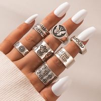 Hip Hop Letter Mushroom Cactus Heart-shaped Ring Five-piece Set main image 3