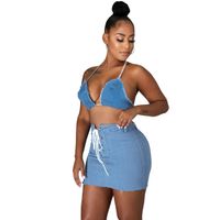 Women's Clothing Slim-fit Lace Up Denim Hip-wrapped Short Skirt main image 5