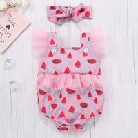 Fashion Baby Girl Summer New Watermelon Fruit Printed Mesh Romper Two-piece Set main image 6