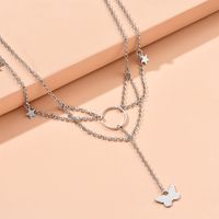 Fashion Butterfly Animal Pendant Double Layer Alloy Necklace main image 3