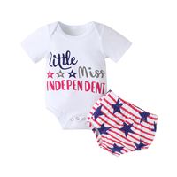 Fashion Summer New Letter Print Short-sleeve Romper Two-piece Children's Suit Independence Day sku image 2