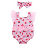 Fashion Baby Girl Summer New Watermelon Fruit Printed Mesh Romper Two-piece Set sku image 1