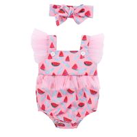 Fashion Baby Girl Summer New Watermelon Fruit Printed Mesh Romper Two-piece Set sku image 2