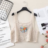 Fashion Summer Bohemian Vacation Hollow-out Embroidered Strap Flower Women's Knitted Vest main image 3