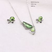 Fashion Color Crystal Butterfly Pendant Earrings Necklace Set sku image 1