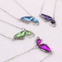 Fashion Color Crystal Butterfly Pendant Earrings Necklace Set sku image 2