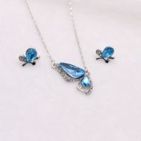 Fashion Color Crystal Butterfly Pendant Earrings Necklace Set sku image 3