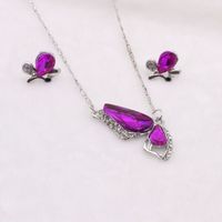 Fashion Color Crystal Butterfly Pendant Earrings Necklace Set sku image 4