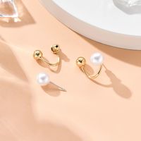 Fashion U-shaped Pearl Cute Ball Three-dimensional Earrings Women main image 3