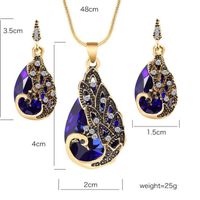 Retro Style Crystal Water Drop Shape Peacock Pendant Necklace Earring Suit main image 2