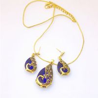 Retro Style Crystal Water Drop Shape Peacock Pendant Necklace Earring Suit sku image 1