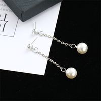 Simple Long Rhinestone Pearl Tassel Pendant Alloy Earrings main image 3