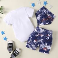 Fashion Summer Letters Star Printing Romper Short Sleeve Three-piece Suit Independence Day main image 2