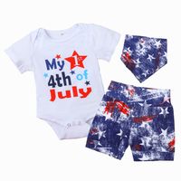 Fashion Summer Letters Star Printing Romper Short Sleeve Three-piece Suit Independence Day sku image 3