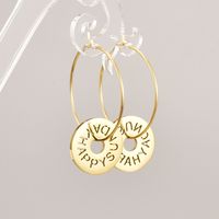 Fashion Simple Circle Hollow Lettering Gold Big Ear Ring  Titanium Steel Earrings main image 6