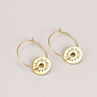 Fashion Simple Circle Hollow Lettering Gold Big Ear Ring  Titanium Steel Earrings main image 7