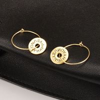 Fashion Simple Circle Hollow Lettering Gold Big Ear Ring  Titanium Steel Earrings main image 5