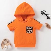 Fashion Summer Casual Sports Leopard Print Solid Color Hooded Children's Two-piece Suit main image 3