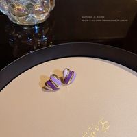 Retro Color Drip Glazed Purple Love Heart Alloy Stud Earrings main image 2