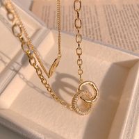 Diamond Geometric Ring Titanium Steel Necklace Double Layer Twin Clavicle Chain main image 5