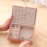 Women's Simple Portable Three-layers Jewelry Storage Box Earrings Ear Stud Ring main image 5