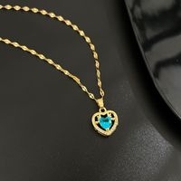 Titanium Steel Necklace With Loving Heart Zircon Decor Necklace main image 5