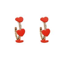 New C Shape Ear Ring Simple Three Red Heart Earrings Female Accessories main image 4