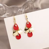 Red Maple Leaf Tassels Wine Red Crystal Inlaid Earrings Simple Elegant Ear Hanging main image 5