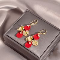 Red Maple Leaf Tassels Wine Red Crystal Inlaid Earrings Simple Elegant Ear Hanging main image 3