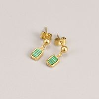 New Fashion Simple Green Piece Rectangular Ball Titanium Steel Stud Earrings main image 2