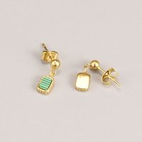 New Fashion Simple Green Piece Rectangular Ball Titanium Steel Stud Earrings main image 3