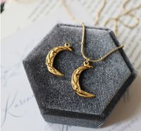 Fashion Pleated Moon 18k Gold Titanium Steel Gold Plated Three-dimensional Crescent Pendant Necklace  Diy Accessories main image 3