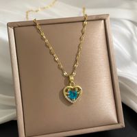 Titanium Steel Necklace With Loving Heart Zircon Decor Necklace sku image 1
