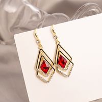 Red Maple Leaf Tassels Wine Red Crystal Inlaid Earrings Simple Elegant Ear Hanging sku image 1