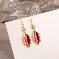 Red Maple Leaf Tassels Wine Red Crystal Inlaid Earrings Simple Elegant Ear Hanging sku image 4