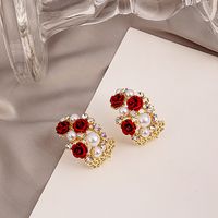Red Maple Leaf Tassels Wine Red Crystal Inlaid Earrings Simple Elegant Ear Hanging sku image 6