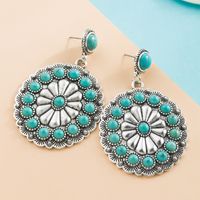 1 Pair Retro Flower Inlay Alloy Turquoise Drop Earrings main image 3