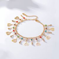 Fashion New Copper 18k Gold Colorful Heart-shaped Zircon Pendant Double-circle Anklet main image 2