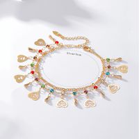 Fashion New Copper 18k Gold Colorful Heart-shaped Zircon Pendant Double-circle Anklet main image 3