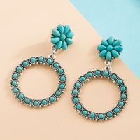 Women's Vintage Style Fashion Geometric Alloy Earrings Inlaid Turquoise Alloy Turquoise Hoop Earrings main image 3
