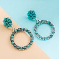 Women's Vintage Style Fashion Geometric Alloy Earrings Inlaid Turquoise Alloy Turquoise Hoop Earrings main image 4